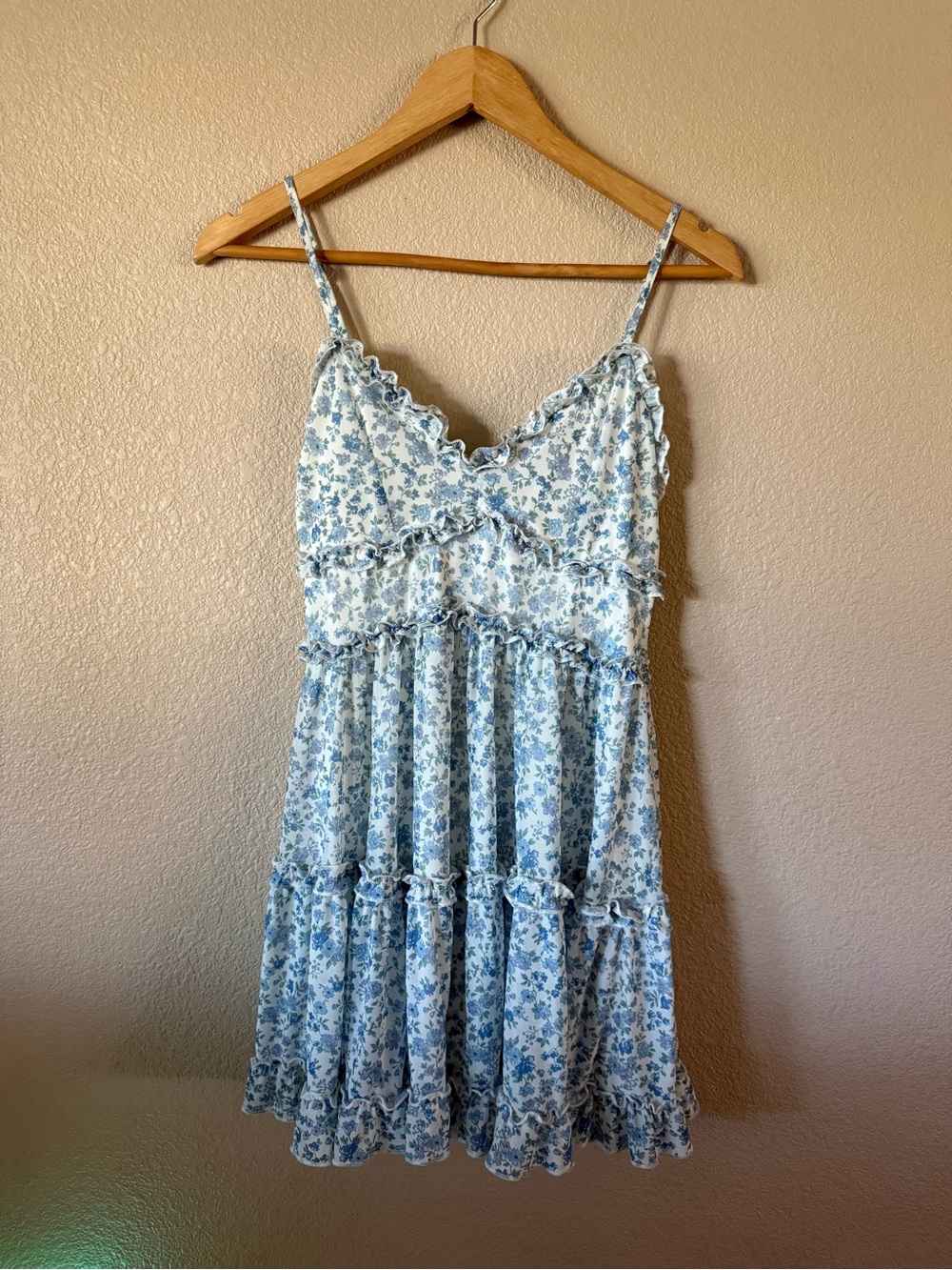 Full Tilt Blue and White Floral Ruffle Mini Dress